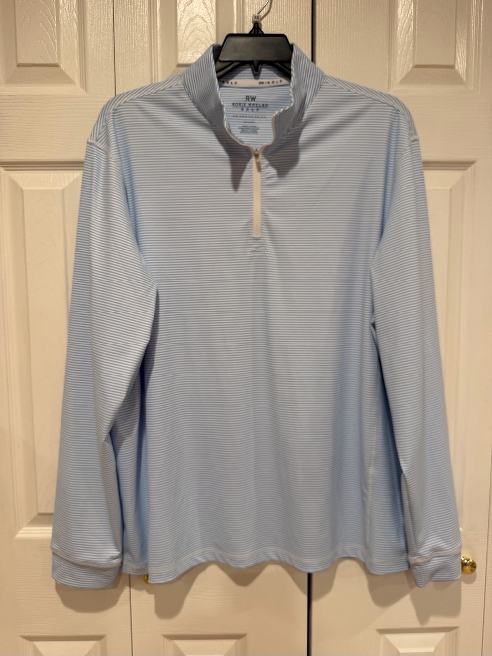 RW & Co. Light Blue Micro-Stripe Quarter-Zip Long Sleeve Shirt